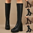 thumbnail image 1 of Juebong Knee High Boots Women Chunky Heel Square Toe Tall Boot for Women High Heel Pull On Long Boots Brown,38, 1 of 8