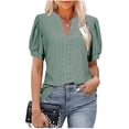 thumbnail image 1 of Juebong Ladies Shirts Clearance, Women Button Up V Neck Short Sleeve Blouse Casual Solid Summer Easy Match T-Shirt Spring Tops, 1 of 4