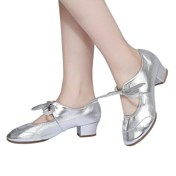Juebong Lady Style Shallow Mouth Modern Dance Latin Dance Square Dance Shoe Low Top Soft,Silver Size 10