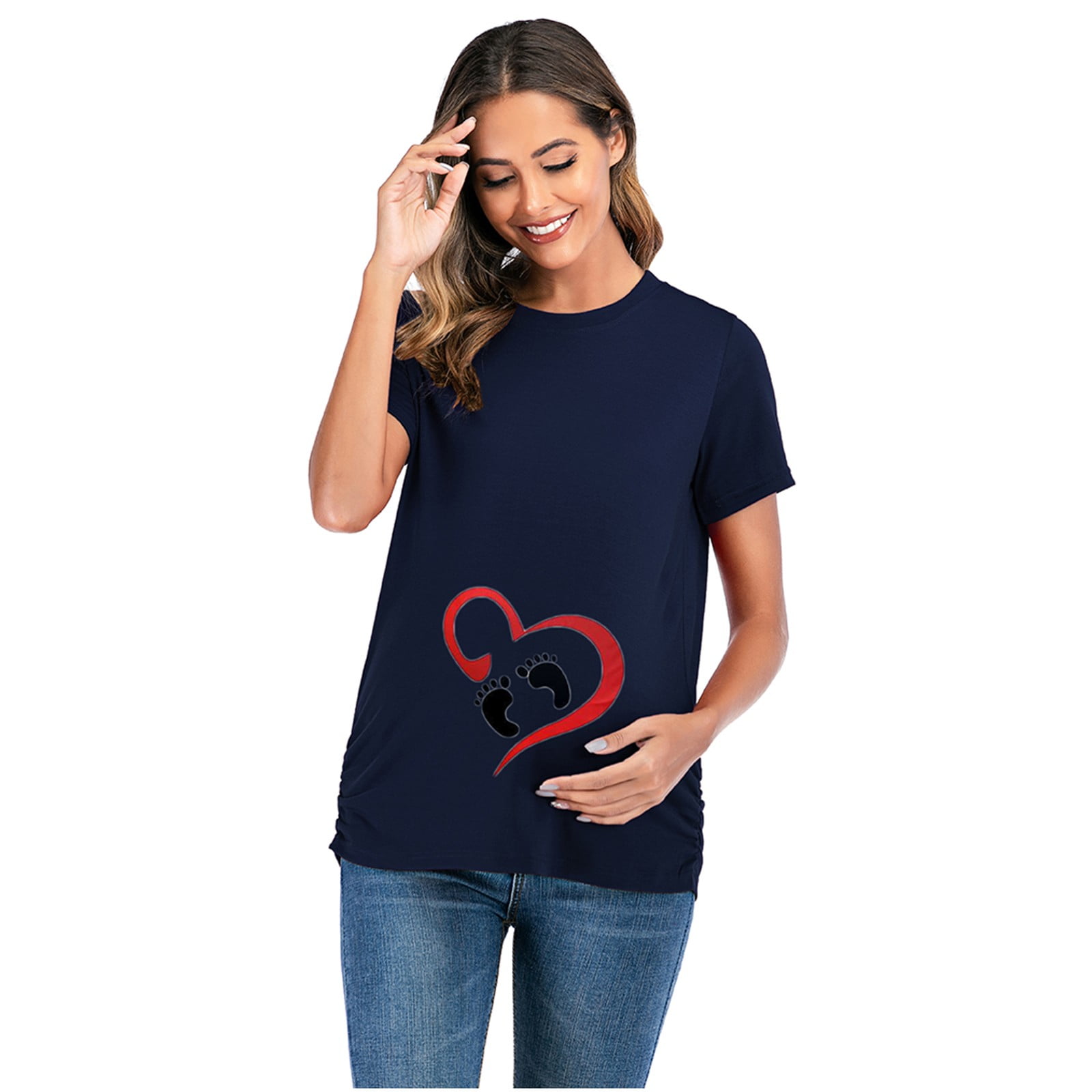 Juebong Lightning Deals 2024 Womens Maternity Nursing Shirts Side Ruched Pregnancy Tee Top Cute