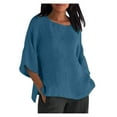 thumbnail image 1 of Juebong Linen 3/4 Sleeve Tops for Women Casual Plus Size Crew Neck Tunic Shirts Summer Solid Work T-Shirts Blouse, 1 of 6