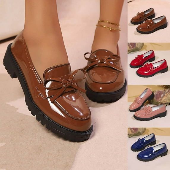 Juebong Loafers for Women Business Casual Shoes Comfortable & Lightweight Penny Loafers Slip On Leather Work Flats Brown,38