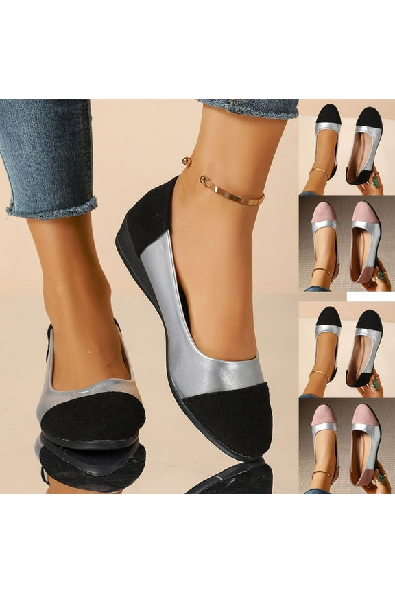 Loafers for Women Flats Shoes Colorblock Pointed Toe Dress Shoes Comfortable Memory Foam Penny Loafers Slip On Shoe Black,38