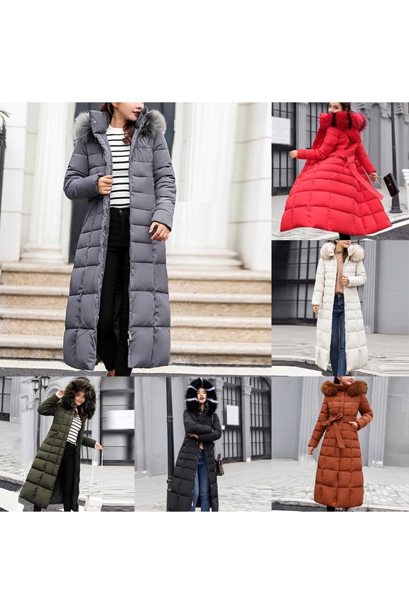 Long Down Coats for Women Thicken Winter Warm Full Length Quilted Puffer Jacket with Faux Fur Hood Windproof Maxi Outerwear Army Green,L