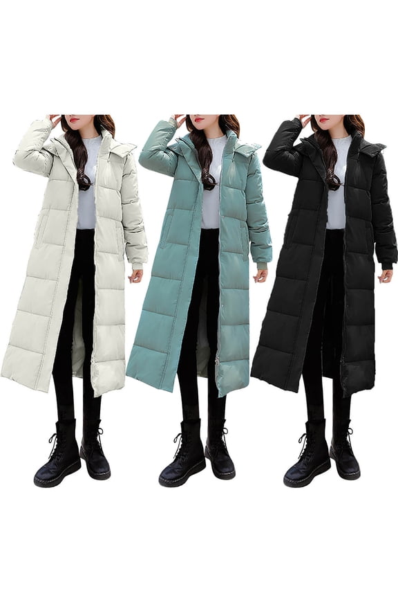 Long Down Coats for Women Winter Warm Full Length Quilted Jacket Windproof Thickened Hooded Puffer Jackets Outerwear Beige,XXL