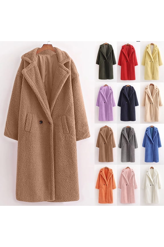 Long Faux Fur Coats for Women Sherpa Jackets Fuzzy Fleece Warm Teddy Cozy Sweaters Winter Long Sleeve Shaggy Lapel Overcoat Pink,S