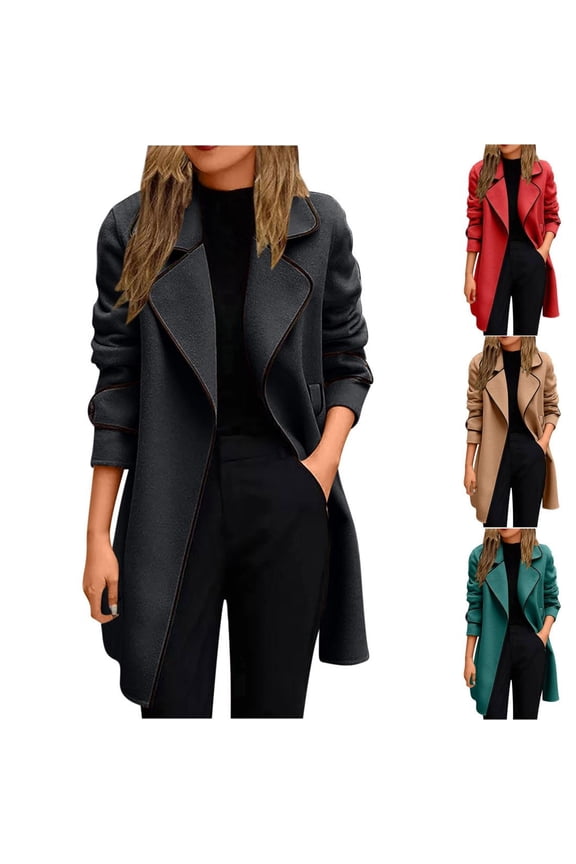 Long Pea Coats for Women Oversized Open Front Lapel Jackets Dressy Casual Trench Coat Fall Work Peacoat Jacket Overcoats Brown,XXL