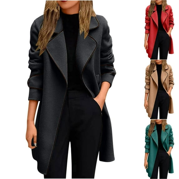 Juebong Long Pea Coats for Women Oversized Open Front Lapel Jackets Dressy Casual Trench Coat Fall Work Peacoat Jacket Overcoats Green,XXXL