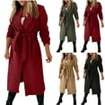 thumbnail image 1 of Juebong Long Pea Coats for Women Winter Wool Blend Peacoat Jackets Casual Notch Lapel Open Front Belted Peacoat Long Sleeve Overcoat Army Green,XXL, 1 of 8