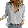 thumbnail image 1 of Juebong Long Sleeve V Neck Roll Up Sleeve Linen Shirts for Women Trendy Button Down Tunic Blouses Tops, 1 of 5