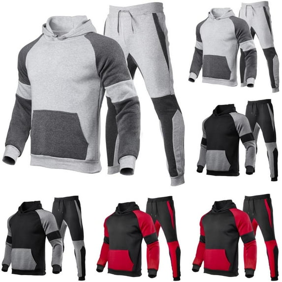 Juebong Men Colorblock Tracksuits 2 Piece Sets Fall Winter Zip Hoodies Jogging Sweatshirts Joggers Athletic Sportwear 2025 Blue,XXXL