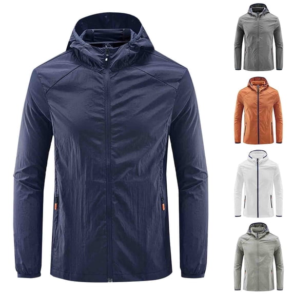 Juebong Men Sun Jacket UPF 50+ Hoodie Zipper UV Protection Long Sleeve Shirts SPF Cooling Lightweight Thin Athletic Jackets Blue,M