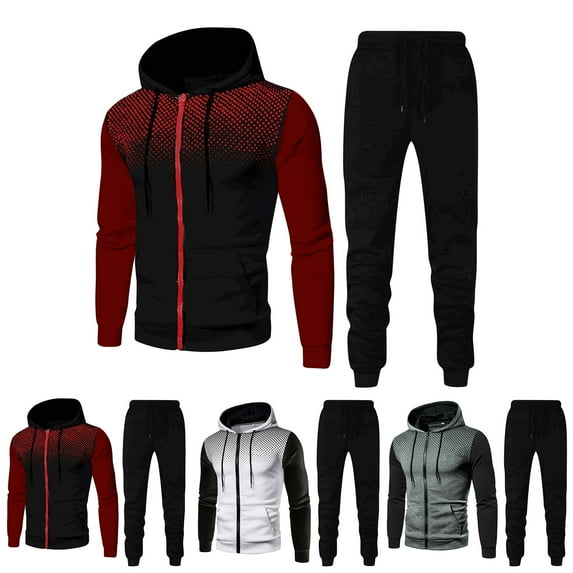 Juebong Men's 2 Piece Outfits Long Sleeve Color Block Hoodie Tracksuit Hooded Sweatshirt Jogger Set Sweatsuit for Men 2025 Wine,M