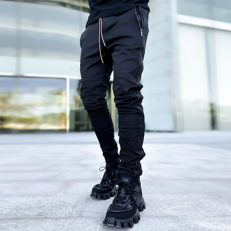 Juebong Men's Big & Tall Cargo pants Stretch Elastic Waist Multiple Pockets  Sports Pants Drawstring Fitness Sports Trousers,Black,L