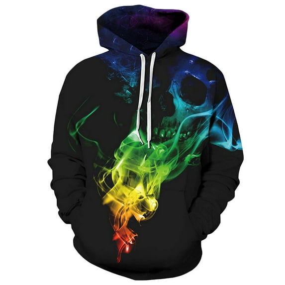 Juebong Men's Contrast Color Pullover Sweatshirt Ice and Fire Print Hoodies Outdoor Athletic Jackets with Pockets, Medium, Multicolor