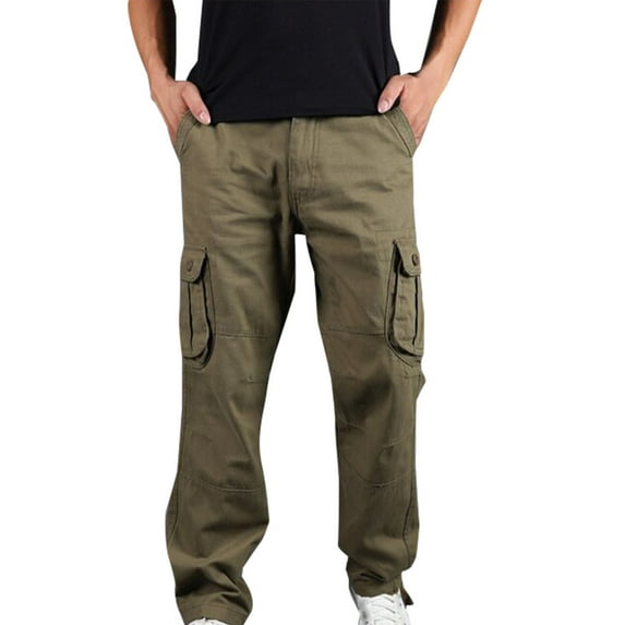 Juebong Men's Cotton Cargo Pants Classic Plus Size Trousers Casual Wear-resistant Overalls Trousers with Button-pocket, Large, Gold