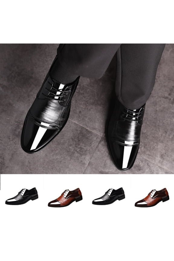 Men's Dress Shoes Patent Leather Shoes Chunky Heel Soft Sole Business Work Office Formal Casual Oxfords Black,40