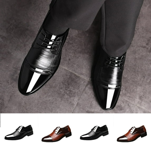 Juebong Men's Dress Shoes Patent Leather Shoes Chunky Heel Soft Sole Business Work Office Formal Casual Oxfords Brown,43