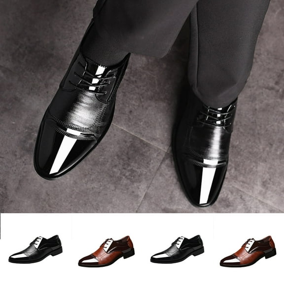 Juebong Men's Dress Shoes Patent Leather Shoes Chunky Heel Soft Sole Business Work Office Formal Casual Oxfords Brown,45