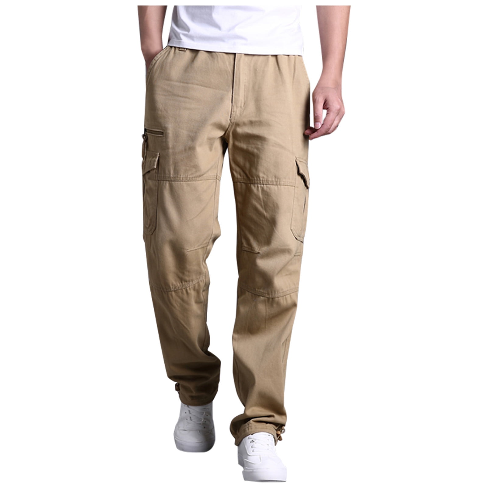 Juebong Men's Khaki Cargo Pants Classic Loose Fit Trousers Outdoor Casual  Work Pants Sweatpants with Multi-pocket, 4X-Large, Khaki 