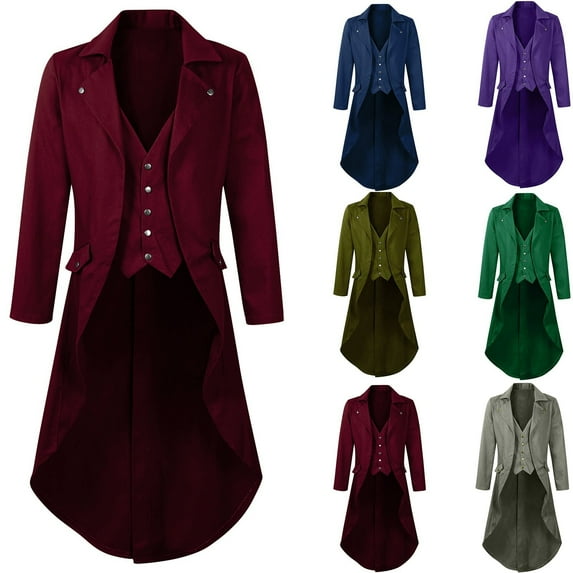 Juebong Men's Steampunk Jacket Tailcoat Casual Women's Costumes Victorian Coat Gothic Cosplay Vintage Frock Coat Uniform Dark Gray,XXL