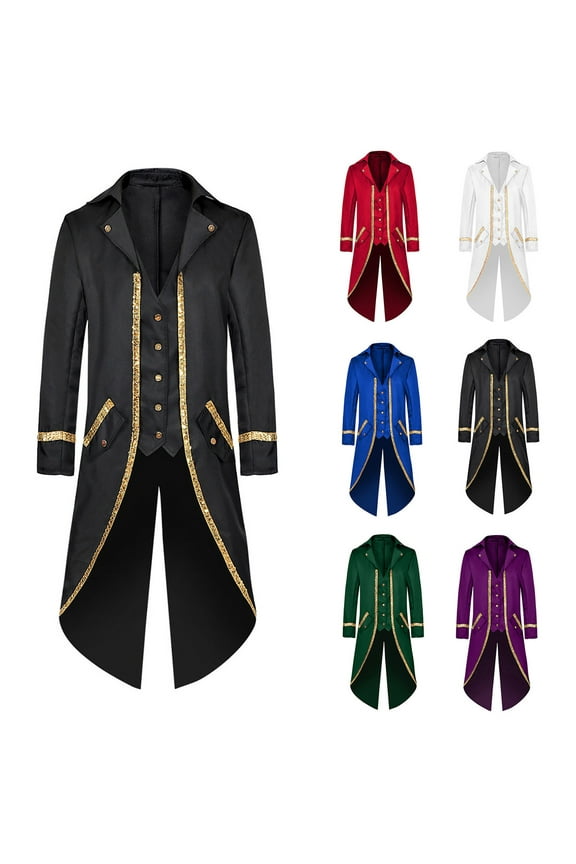 Men's Steampunk Tailcoat Jacket Renaissance Halloween Prince Costume Gothic Medieval Victorian Frock Coat Tuxedo Red,S