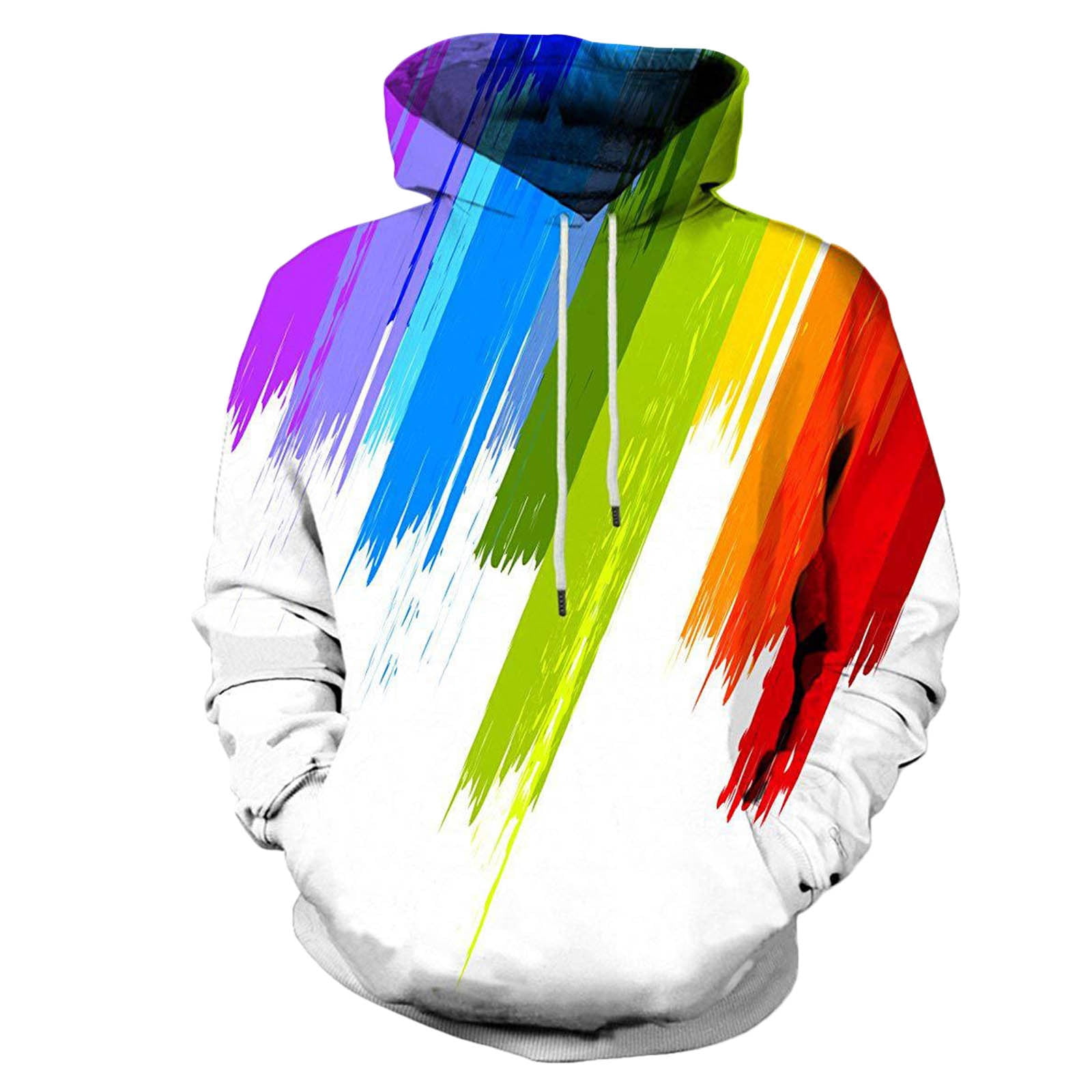 Juebong Men s Tie Dye Pullover Hoodie Color Splash Ink Print Sweatshirt Graffiti Athletic Jackets with Pockets Large White Walmart