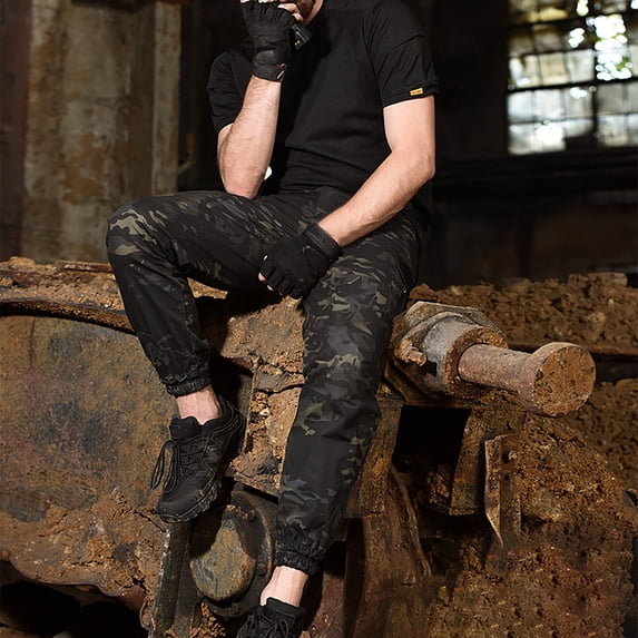 Juebong Men's and Big Men's Pants Outdoor Work Wear for Men Casual Button Zip Camouflage Cargo Pants Sweatpants Cropped Trousers, Black,M
