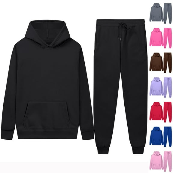 Juebong Mens 2 Piece Solid Color Sweatsuit Outfits Hoodie Sweatshirt & Elastic Waist Joggers Fleece Sweatpants Set Tracksuit Gray,L