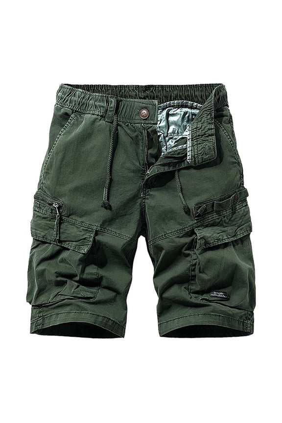Mens Black Cargo Shorts Drawstring Running Shorts Summer Athletic Gym Jogger Pants Sweat Shorts with Pocket, , Army Green