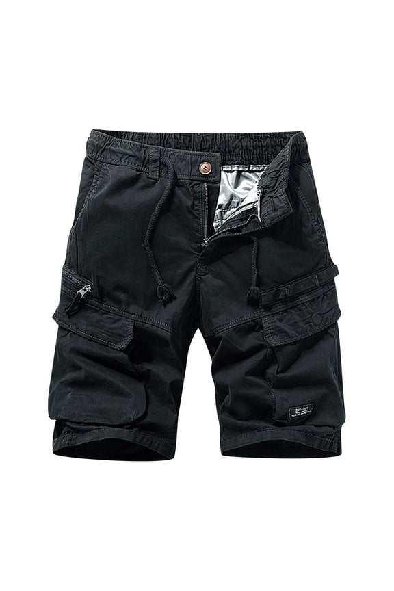 Mens Black Cargo Shorts Drawstring Running Shorts Summer Athletic Gym Jogger Pants Sweat Shorts with Pocket, , Black