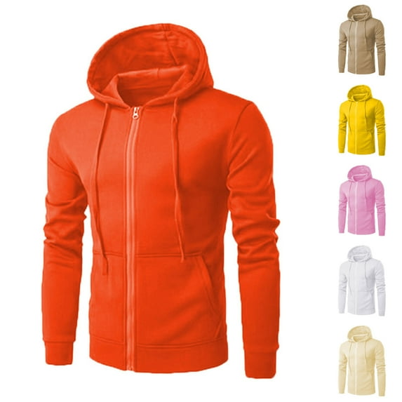 Juebong Mens Classic Hoodie Sweatshirt Full Zip Casual Lounge Jackets Tops Solid Color Loose Fit Outfits with Pockets 2025 Pink,XXL