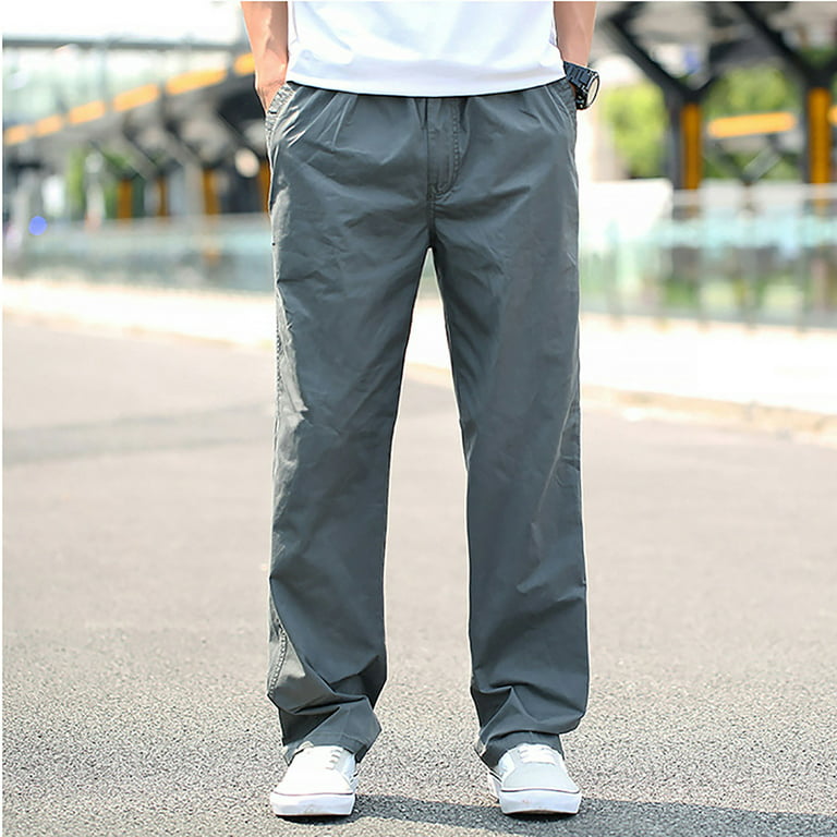 Men Cargo Pants Loose Elastic Waist Oversized Khakis Trousers Multi Pocket  Gray