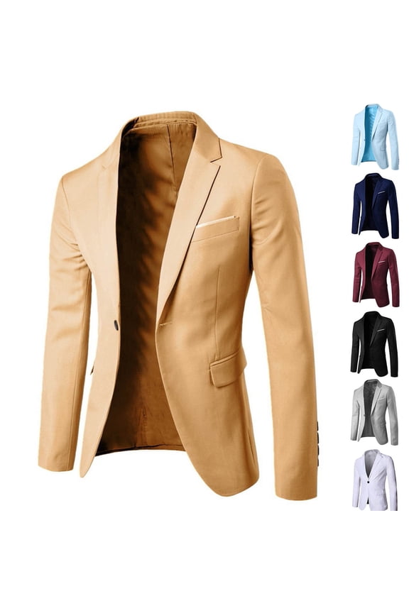 Mens One Button Suit Jackets Slim Fit Blazers Suit Separates Coat Sport Coats with Pockets for Wedding Prom Party Khaki,M