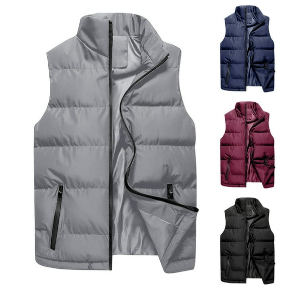 Juebong Mens Puffer Vest Quilted Outerwear Winter Warm Down Puffy Sleeveless Vests Trendy Lightweight Casual Padded Jacket Gray,S