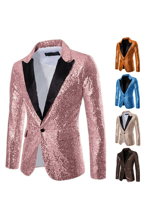 Mens Sequin Blazer 2025 Metallic Suit Disco Prom Shiny Jacket Wedding Party Banquet Fashion Tuxedo for Mens Adult Orange,S