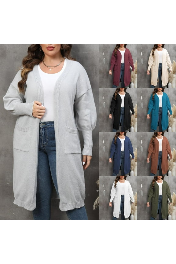Mid-Length Cardigan Sweaters for Women Lightweight Open Front Fleece Cardigans Casual Loose 2025 Fall Sweater with Pockets Beige,XL