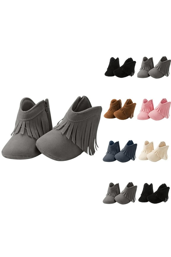 Newborn Baby Cowboy Tassel Boots Infant Fringed Booties Warm Soft Shoes Non-Skid Ankle Boots Crib Shoes Blue,0 Months