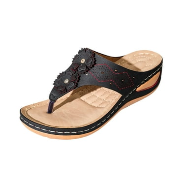 Juebong Orthopedic Sandals for Women, Women Walking Slippers with Arch Support Anti-Slip Breathable Sandal Vintage Slip On Flip Flops Sandals Women Dressy Summer Flat