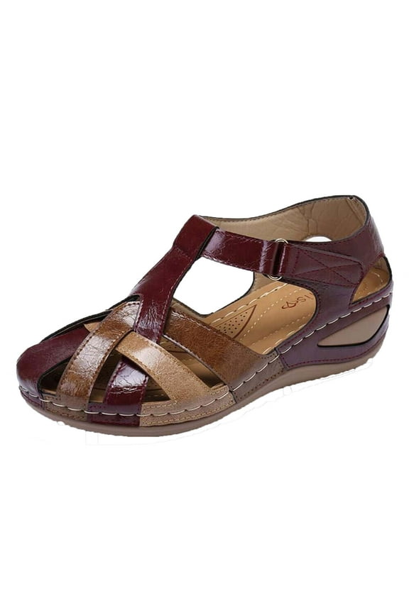 Orthopedic Sandals for Women,Women Walking Slippers with Arch Support Flat Sandals Summer Dressy Closed-Toe Leather Sandal Platform Beach Casual Slip on Sandals Beach Dress Comfortable
