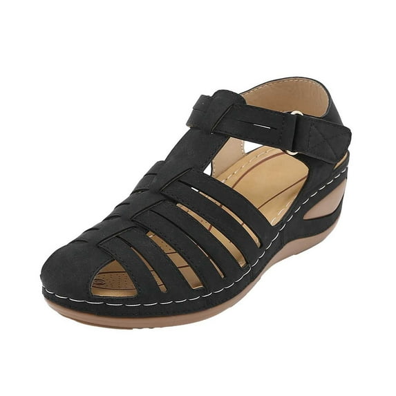 Juebong Orthopedic Sandals for Women,Women Walking Slippers with Arch Support Flat Sandals Summer Dressy Closed-Toe Leather Sandal Platform Beach Casual Slip on Sandals Beach Dress Comfortable