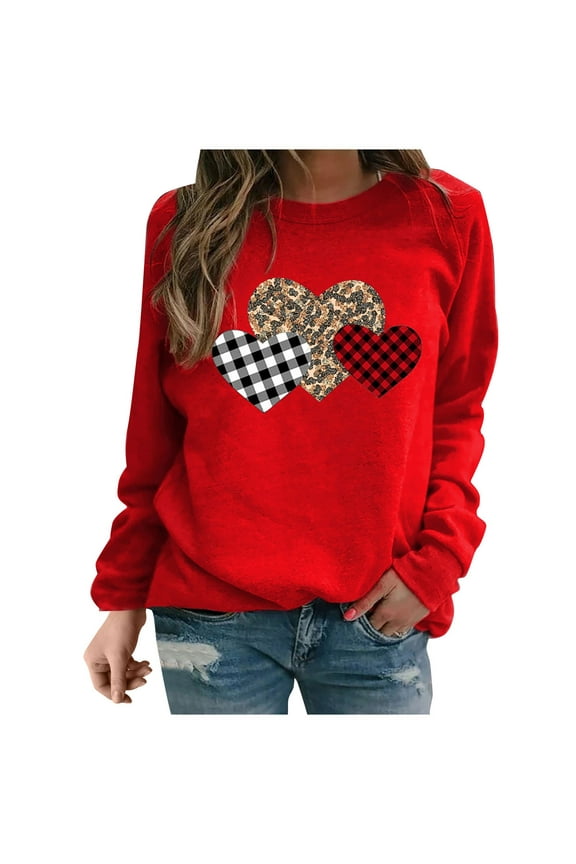 Oversized Sweatshirt For Women Womens Valentine's Day Love Heart Print O Neck Sweatshirt Casual Long Sleeve Round Neck Loose Fit Pullover Tops