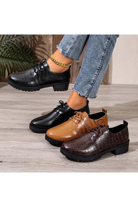 Oxford Shoes for Women,Perforated Lace-up Round Toe PU Leather Loafers Low Heel Brogues Shoe for Girls Ladies 2025 Black,39