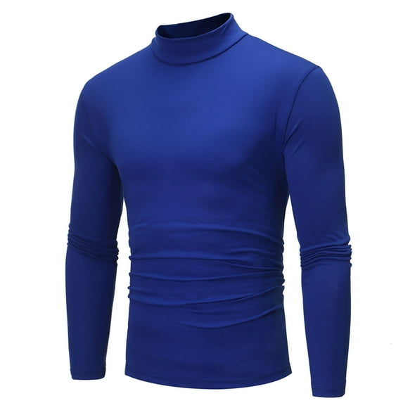 Juebong Plus Size 2022 Fall Fashion Tops Mock Turtleneck Dressy Slim Long Sleeves Men's Basic Shirt,Blue,XXL