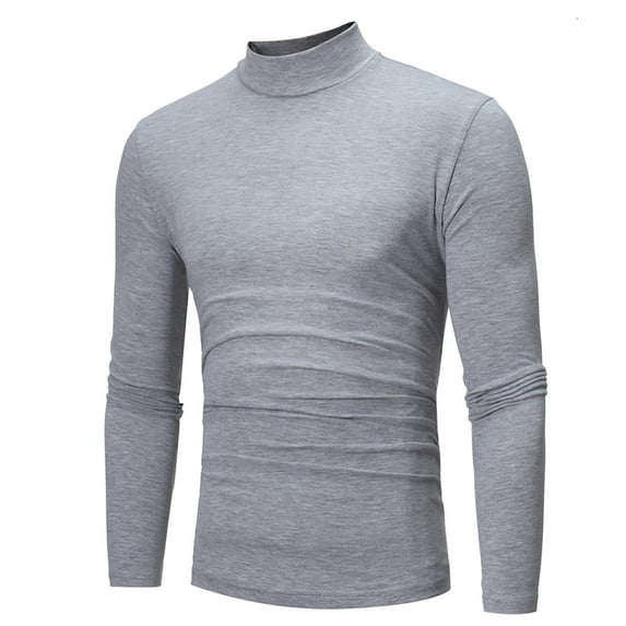 Juebong Plus Size 2022 Fall Fashion Tops Mock Turtleneck Dressy Slim Long Sleeves Men's Basic Shirt,Light grey,XXXL