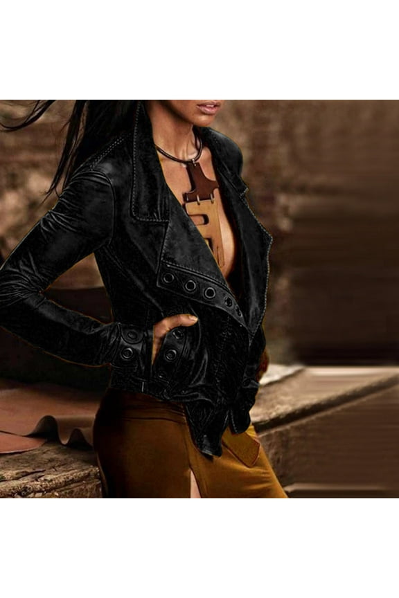 Plus Size PU Leather Basic Streetwear Dressy Women Plus Size Jacket Coat Lady Faux Leather Jacket Lady Long Sleeve Short Coat, Black, XXXXL