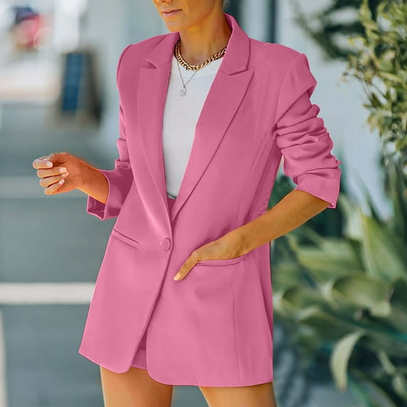 Juebong Professional Women's Solid Color Casual Long Sleeve Lapel Blazer Jacket Ladies Turn Down Collar Jackets Coat Dressy Business Work Fall Lapel Collar Buttons Blazers