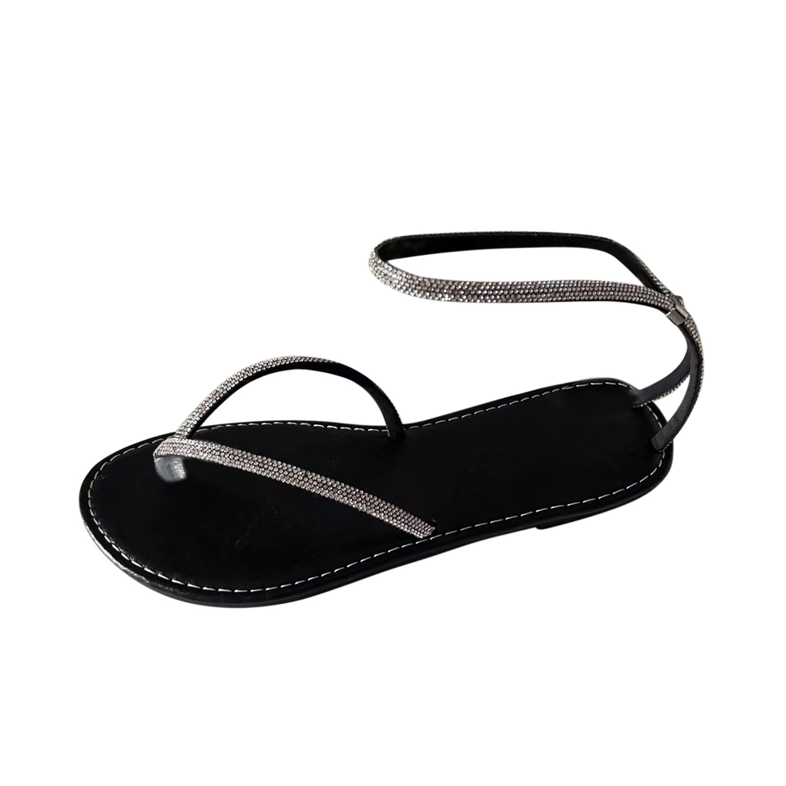 Juebong Rhinestone Flat Sandals for Women Dressy Flip Flop Sandals