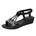 thumbnail image 1 of Women Sandals clearance for Juebong Rhinestone Flat Sandals for womens Girls Low Wedge Sandals Cute Strappy Slip on Open Toe Slide Sandals Summer Comfortable Dress Bohemian Pearl Crystal Flat Sandals, 1 of 5