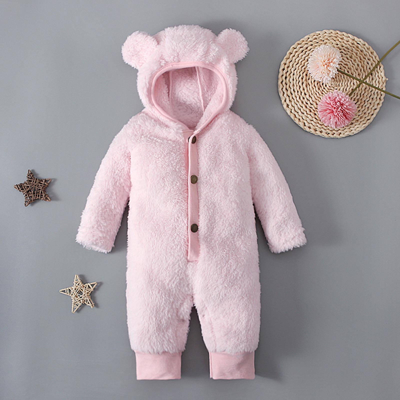 Winter New Arrival Baby Unisex Long Sleeves Cartoon Pattern Fluffy Hooded Rompers